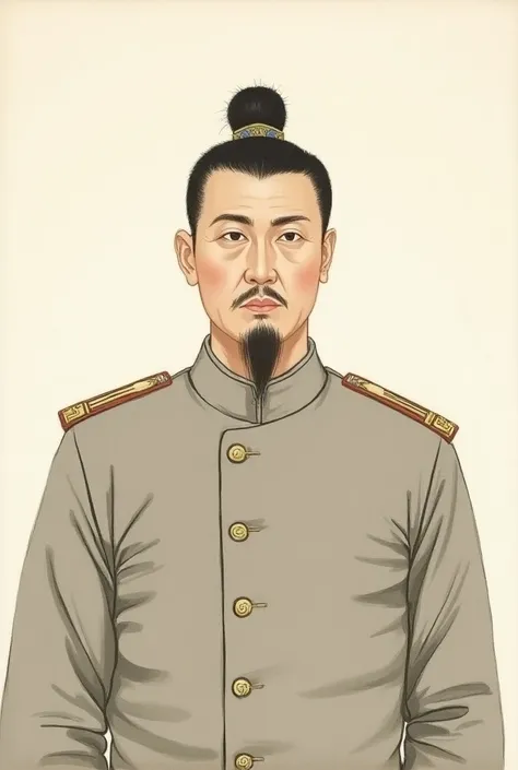 The front of the military commanders Chinese painting has a blank background and is wearing a plain military uniform Zhu Geliang