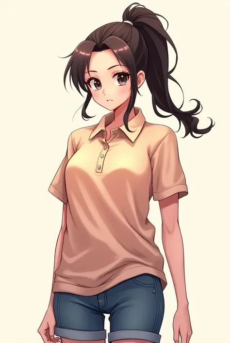 Anime Princess with a ponytail wearing a Massive popped collar polo with her being douche
