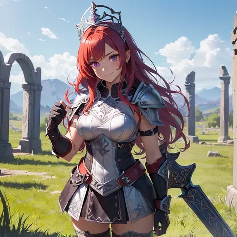 Masterpiece, HD, High Resolution, Best Quality, High Quality, High Details, Super Detailed. High fantasy genre, fantasy artwork. Solo character alone. “Warcraft styled aesthetic”.
{{(A 14-years-old scarlet-red-haired barbarian girl warrior:(appearance: fai...