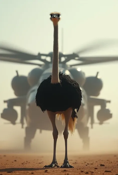 Ostrich against war helicopter 