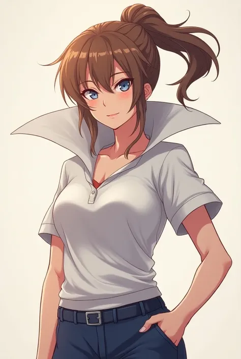 Anime, Princess with a ponytail wearing a Massive popped collar polo with her being douche
