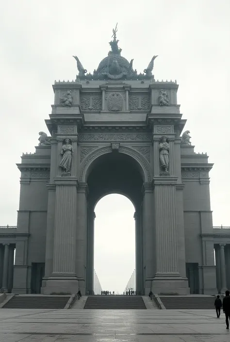 Realism: mega-structure in the form of a large building based on the Brandenburg Gate and the Arc de Triomphe but with a touch of Nazism 