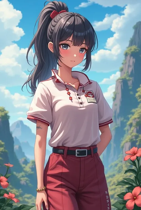 Anime, Princess with a ponytail wearing a Massive popped collar polo
