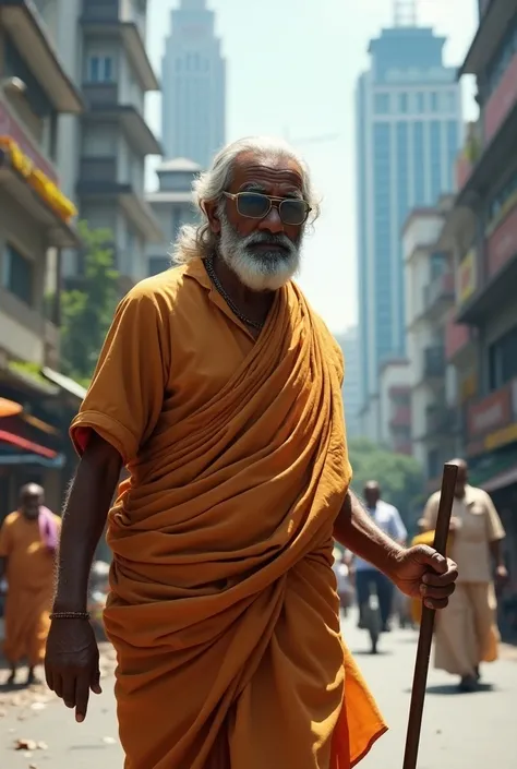 old south indian man with jubba, spectacle searching for something in metro city like Bangalore  majestic 

