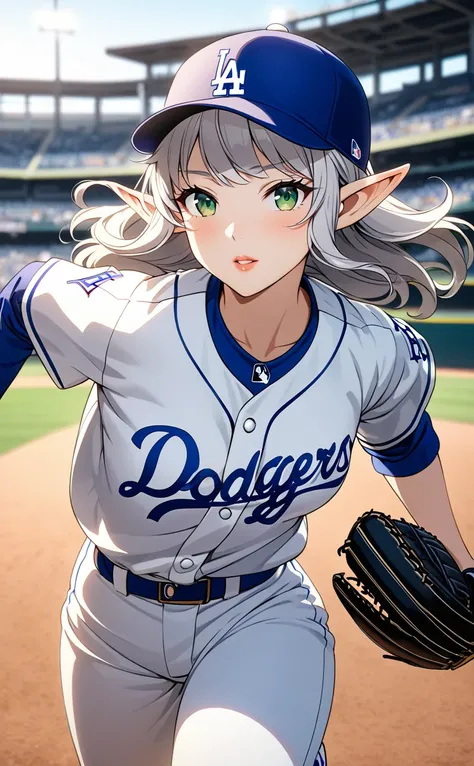 (masterpiece, ultra quality, official art, 8k, beautiful and aesthetic:1.3), (1lady), solo, (cowboy shot:1.6), (The landscape of the baseball park in the fall), anatomically correct, absurdres, (well-defined facial features, perfectly proportioned face, gr...