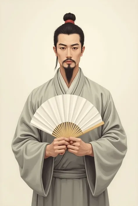  Front vertical painting background, blank Zhuge Liang fan, male counselor, simple clothes 