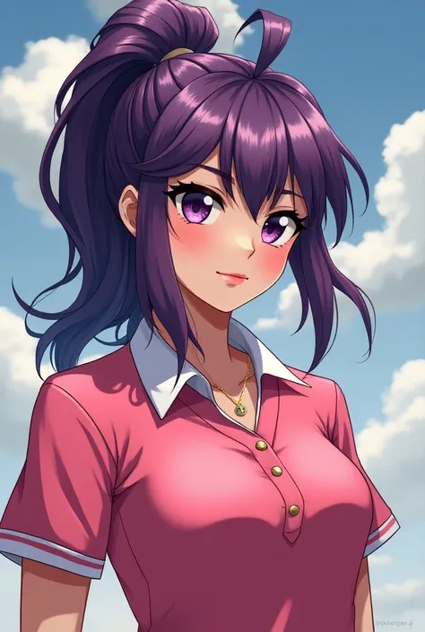 Anime, Princess with a ponytail and purple hair wearing a Massive popped collar polos with being a douchebag