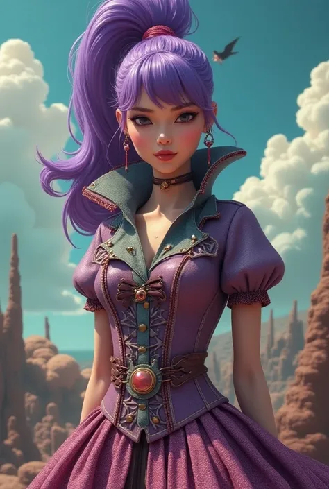 Princess with a ponytail and purple hair wearing a Massive popped collar polos