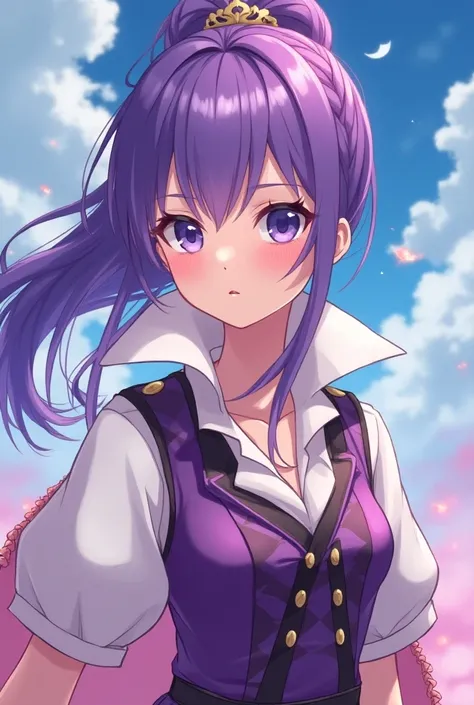 Anime Princess with a ponytail and purple hair wearing a Massive popped collar polos