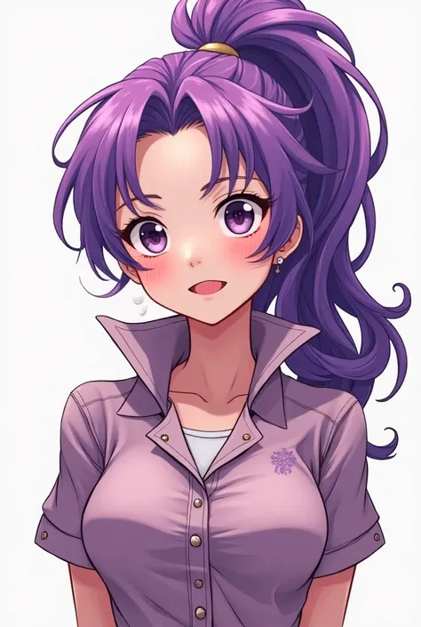 Anime, Princess with a ponytail and purple hair wearing a Massive popped collar polo with her being douche
