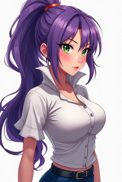 Anime, Princess with a ponytail and purple hair wearing a Massive popped collar polo with her being douche
