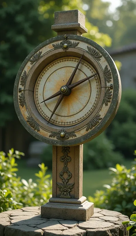 An image of a sundial ,  representing the beginning of the time cycle.