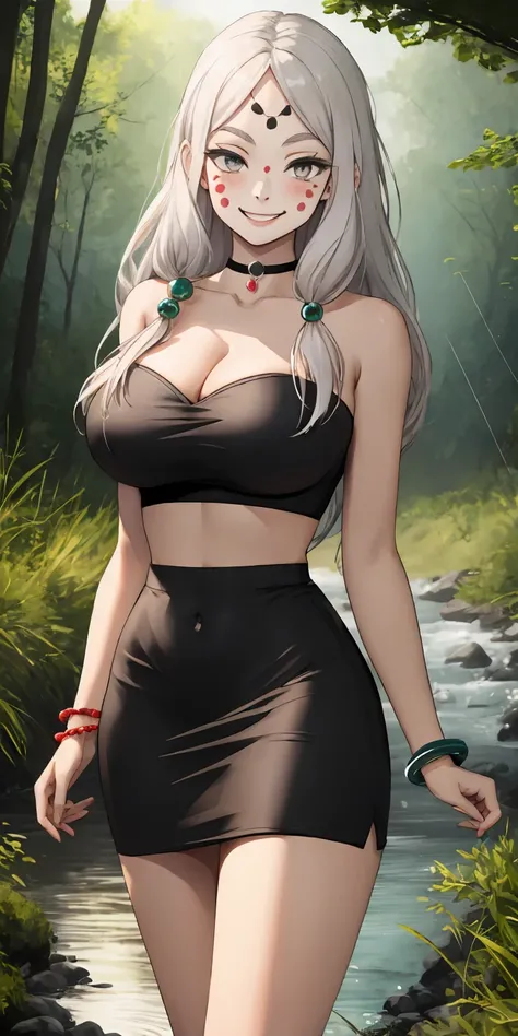 masterpiece, ultra high-quality, extremely detail 8k cg, high resolution, 1girl, mature female, MTSpiderV4, white hair, hair ornaments, facial markings, forehaed mark, pale skin, grey eyes, cleavage, jewelry, gigantic breasts, collarbone, bracelet, choker,...