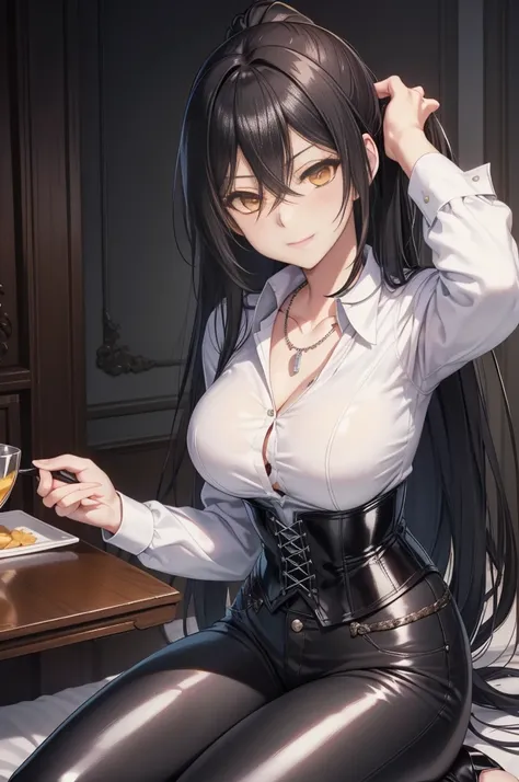 sakuya shirase , sakuya shirase  first,  long black hair , gathered in a ponytail, masterpiece,  best quality ,   high definitio...