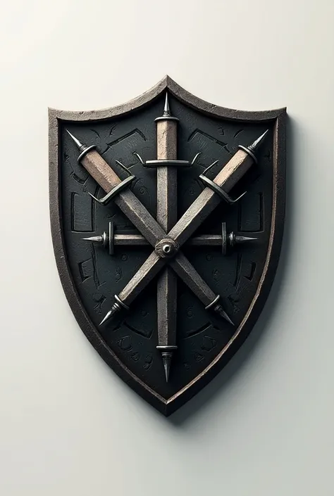  a logo that is a shield. And some syringes forming an x-axis (X). Viking style. and 2D 