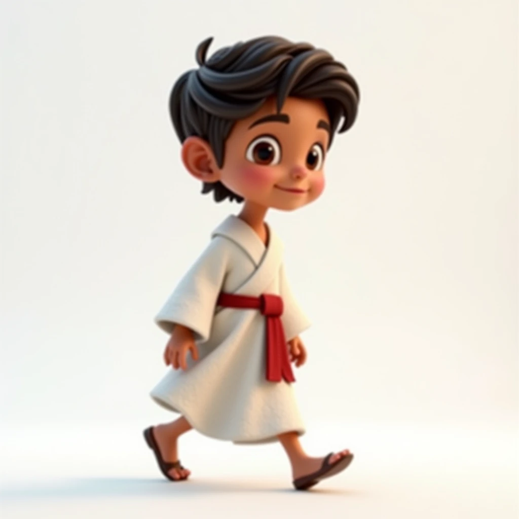  3D in modern Disney style ,  using simple and soft colors . small,  with large heads in relation to his body ,  in the style Characteristic of Disney animations aimed at ren.  Pedro must have dark brown hair ,  wavy and short lightly combed back and tidy,...