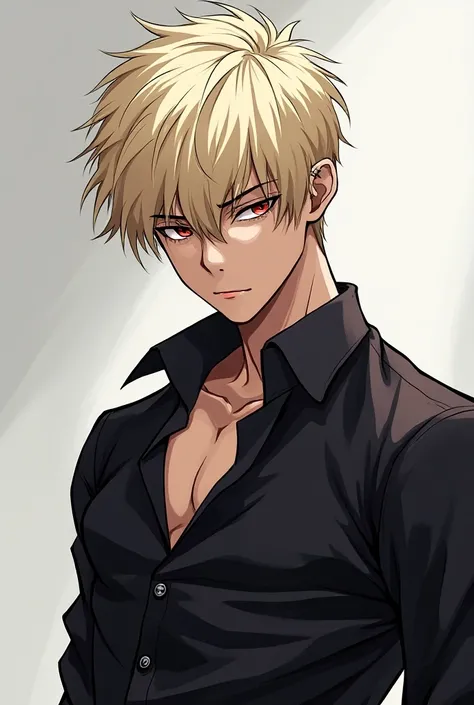 YOUNG MAN WITH PLATINUM HAIR TALL ARM MUSCULAR ONYX EYES FROM ANIME