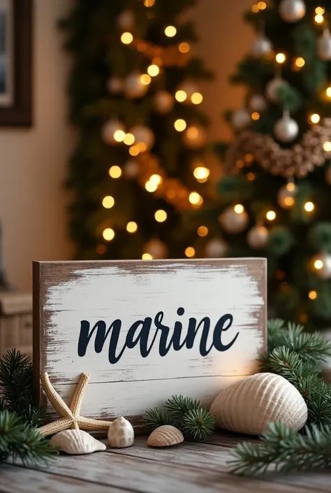 Decor de Noël avec panneau écrit "Marine "