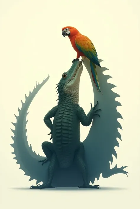 **Concept Combination **: Create a crocodile silhouette that surrounds the parrot . for example,  parrot can be on the crocodiles back or in a position that shows harmony between the two.