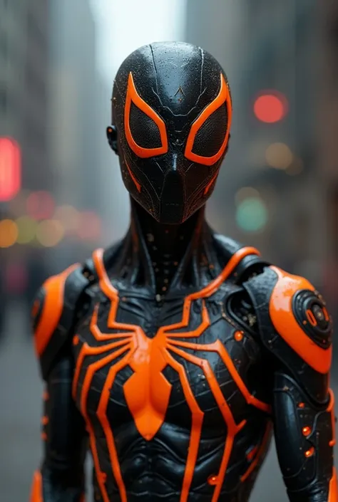 (Cyborg:1.2), spiderman robot, black and orange colors patterns, (((kinetic))), Masterpiece full body, High definition, 8K, Very high quality, high-detail face, Sharp, Cinematic, Detailed, 8K, Sharp focus, fierce pose, masterpiece, Best quality, 8k, ((phot...