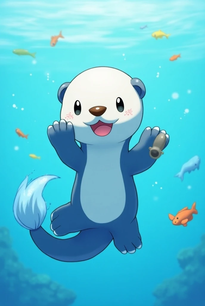  Ottaro swims happily in a clear blue river ,  surrounded by sparkling water and colorful fish .  It splashes with its Did water flow into the air . Ottaro is a small ,  two-legged and sea otter-like Pokémon ,  that appears light and dark blue ,  white and...