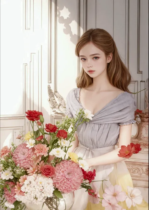  like the original picture, French pretty girl,Flower arrangement 