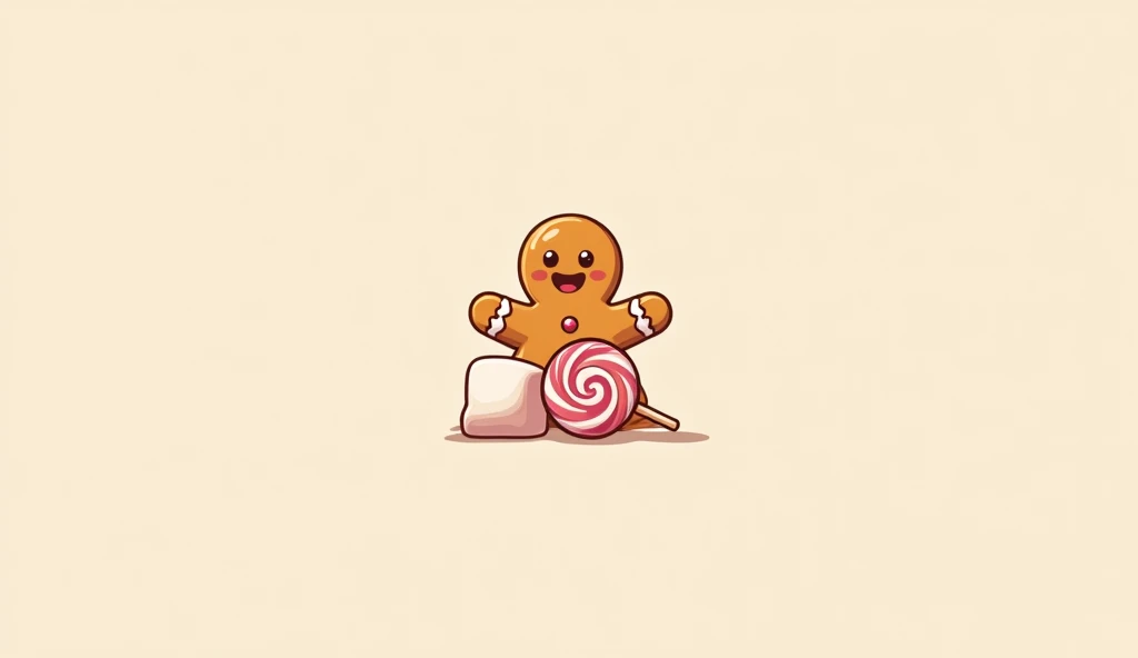  Gingerbread, lollipop and marshmallows , logo, Minimalism, beige background