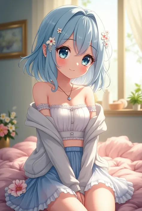 masterpiece,  is the best quality,  extremely detailed , (illustration,  Official Art :1.1),  1 girl at home ,(((( light blue long发)))), ,(((( light blue long发)))), light blue hair , ,, long发 ((blush)) , Cute face, big眼睛, masterpiece,  is the best quality,...