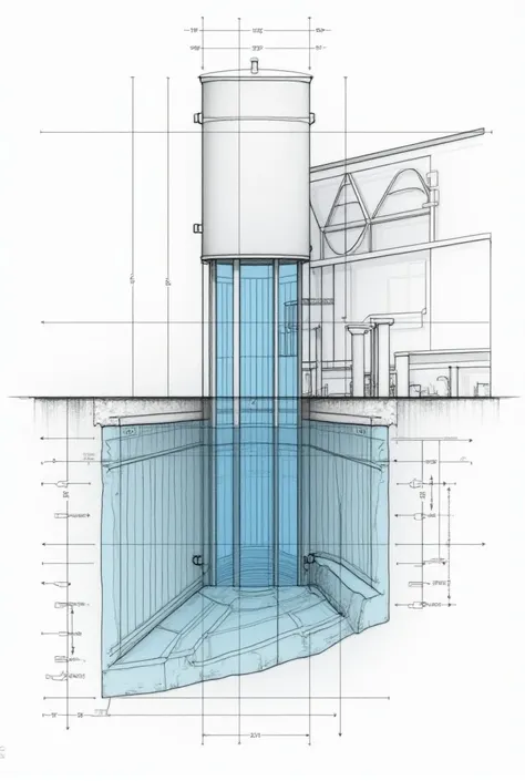 Present a plan of an elevated tank in a building in CAD software
Present a plan of a raised tank and a surface tank in CAD software, semi-underground or underground in building 