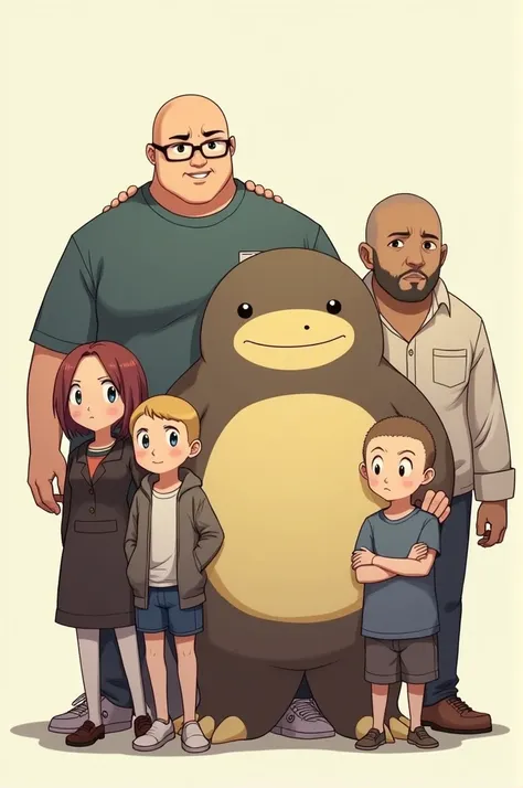 7 people 
The first person
 Tall muscular lenses 
Another one, a chubby snorlax.
Another clear, somewhat bald one. 
Another one, a bald hair, a little chubby.
Another a young boy long sleeve 
Another one, a short one with muscle, small legs.
Another one, a...