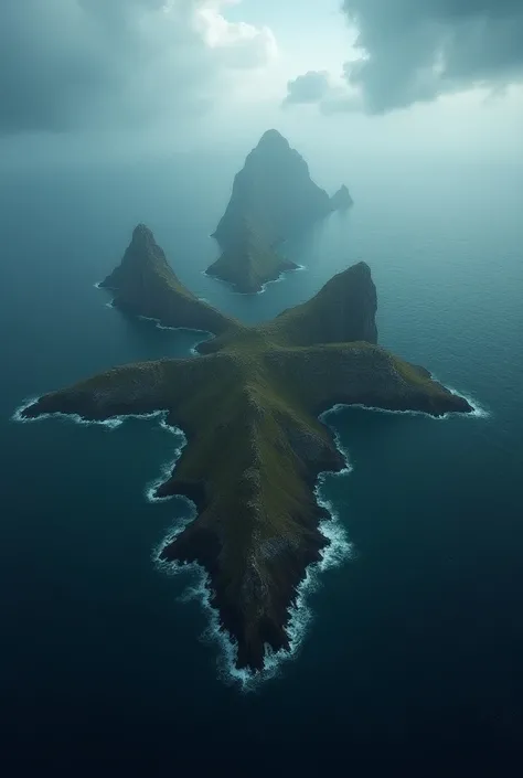 In the middle of the open sea ,  large islands that form a pentagram