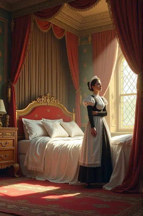 A maid used to spread the queens bed every day.