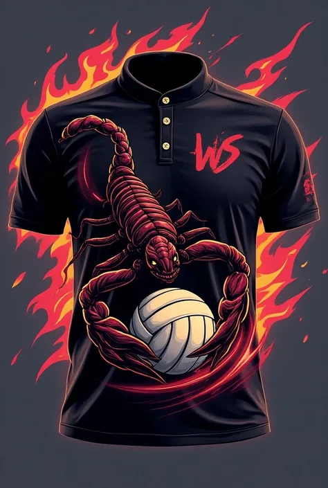 Create a sports t-shirt or polo based on these ideas for girls in  "Scorpions Volleyball Club ":
 we could imagine the following : The red scorpion 
Main visual elements :  A stylized scorpion in motion ,  perhaps with its raised tail ,  ready to attack or...