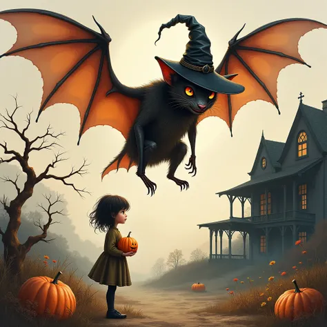 
           ( Perfectly correct and perfect anatomical structure)   Surreal Fantasy Bat Wearing Witch Hat Very Cute Girl Holding Pumpkin Old House Silhouette

 MASTER-CLASS WORK， Exquisite Hand Painted Watercolor Rendering Art Fairy Scenery Game Art ， Penc...