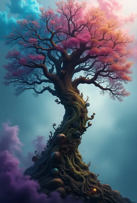 Tree of Life by Arte Onírico, colorful smoke, Incredible details, Steampunk details, Intricate details, hyperdetailed,