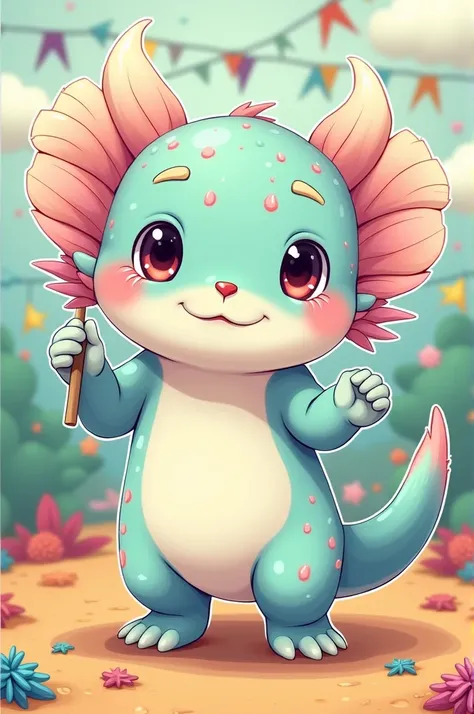 Draw an axolotl for me to use as a school mascot