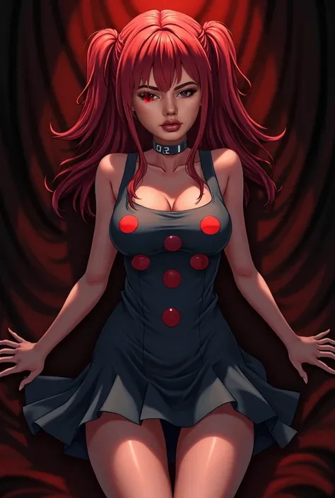 The character Makima from the anime series Chainsaw Man, fragile, full length (Full body 1.1.), dark background, darkness, Correct anatomy 1.1, correct hand anatomyVery sexy, erotica, very feminine, beautiful figure, legs, Buttocks, Beautiful body, red hai...