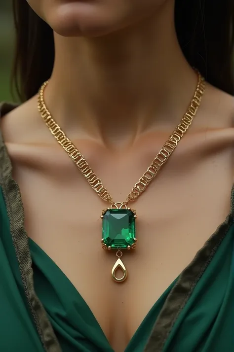  make a medieval necklace , a little minimalist, of gold and emerald .  It must be something never seen before