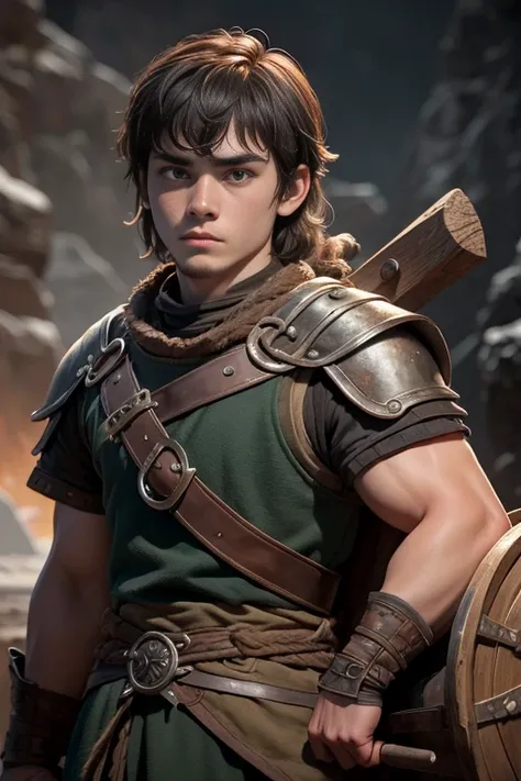 young 18 years old, viking, Viking culture, training, Game of Thrones style,  short hair with bangs  , machista, masculine.