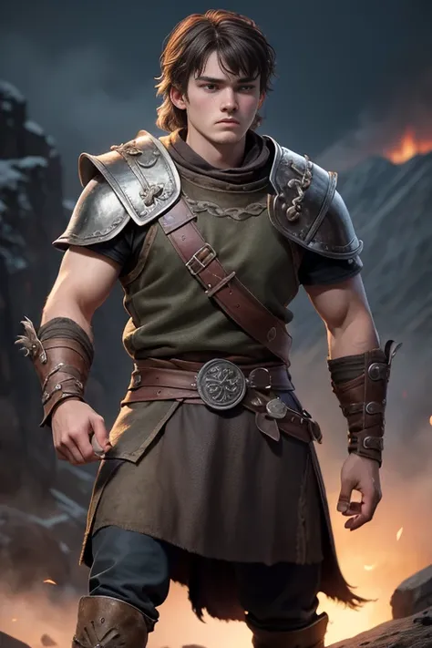 young 18 years old, viking, Viking culture, training, Game of Thrones style,  short hair with bangs  , machista, masculine.