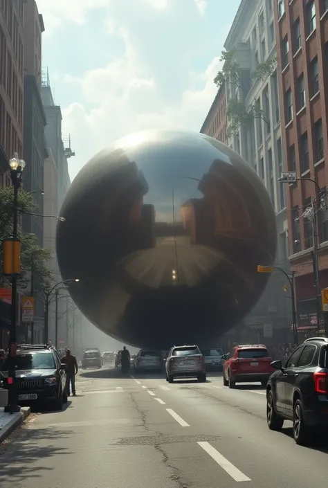 a giant ball is rolling down the street