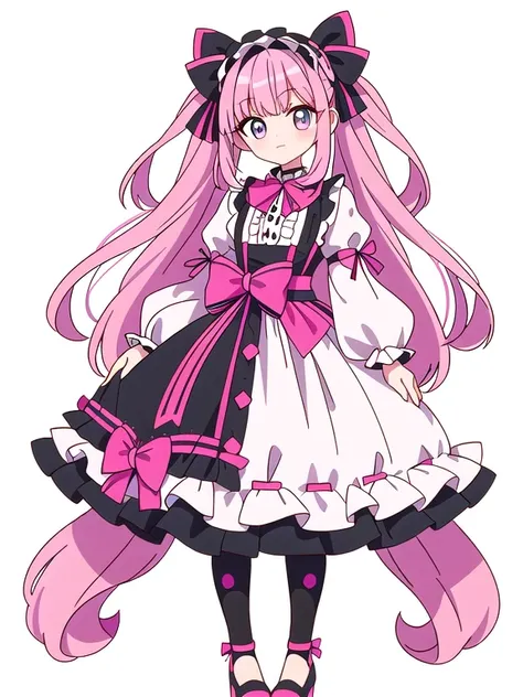 (((Best Quality))) , ((full body)), female, reference sheet, solo, (white background), lolita fashion, stuffed toy, teddy bear, (two-tone hair, black and pink hair,)
