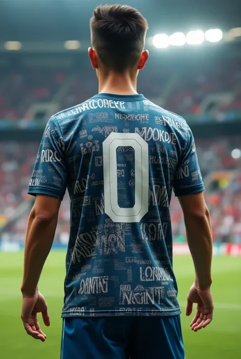 Soccer jersey that the number is 0 on the back and social media writing