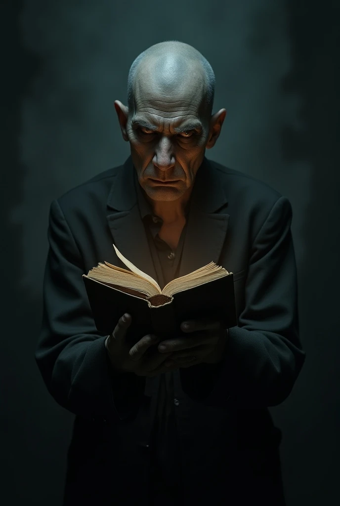 Scary horror image of a man holding a story book