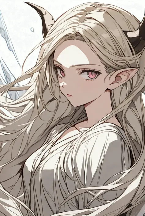 1 girl, Alone,  High resolution ,  long hair ,  looking at the viewer, fringe,  very long hair, white hair, silver hair, hair with highlights, hair in the wind, Uma mecha lateral, Serious, Devil&#39;s pupils, Snake pupils, 

Líf ,  in its hellish shape ,  ...