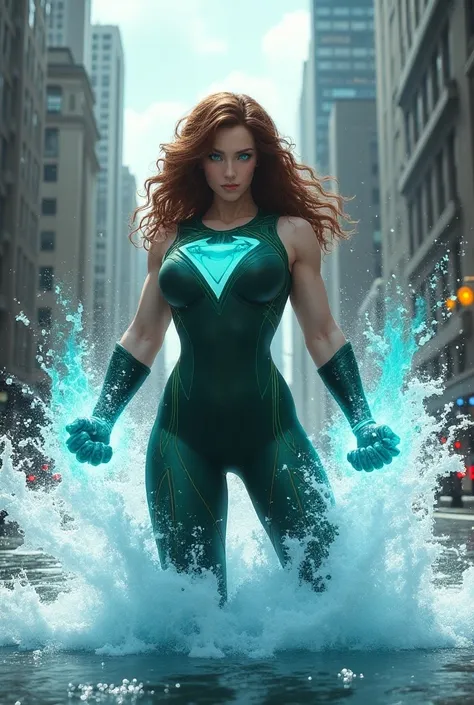 Brown-haired superhero , white skin, Green eyes and controlling the water 