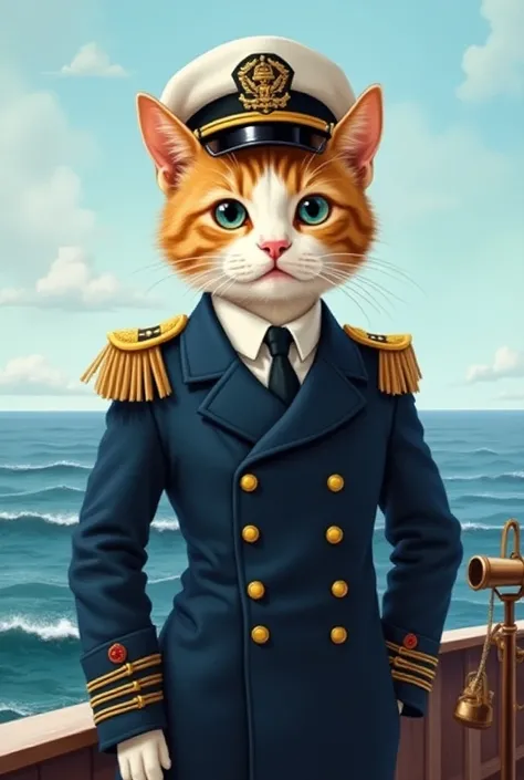 Painting of a Cat dressed as a Captain 