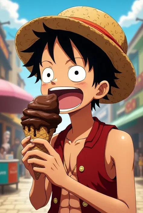 Luffy eating chocolate ice cream

