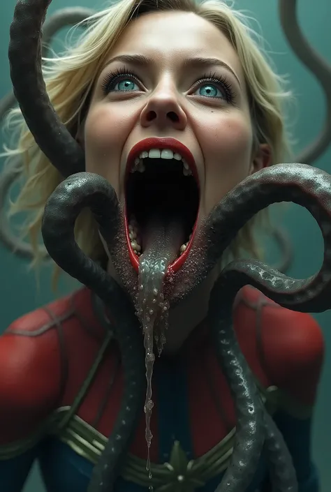 Tentacles in captain marvel mouth with full of cum in and out