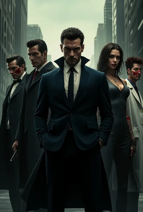 Four mans and one girl. They are five villains at the city with differents visuals.
One man is a mobster, other is detective, other is a military, another is a doctor e the woman is a cannibal